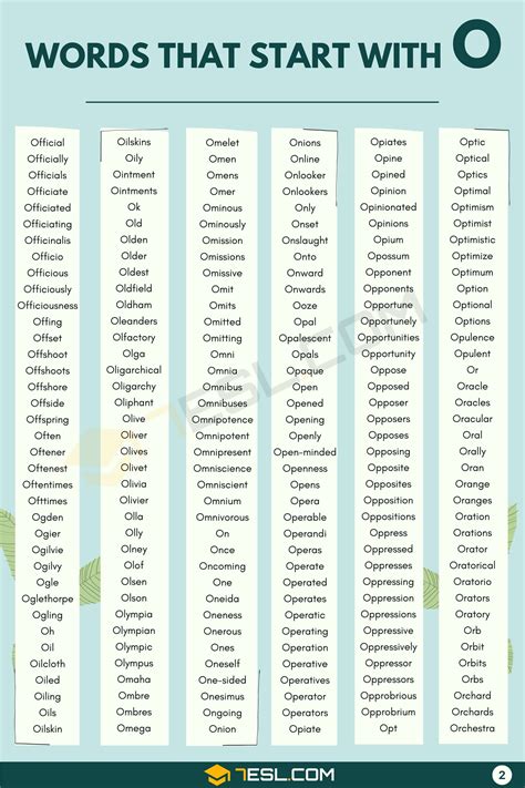 Words That Start with O (1000+ O Words in English) • 7ESL