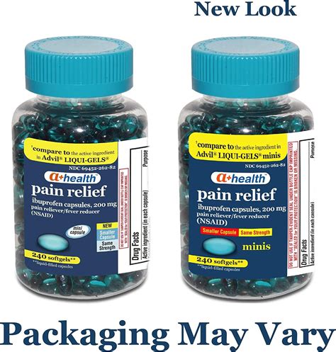 A+ Health Mini Ibuprofen 200mg Softgels 240 Count - Made in USA | Pain ...