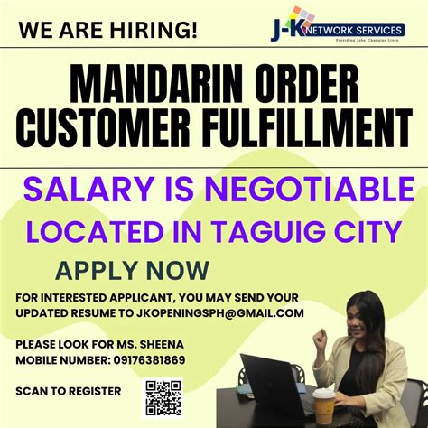 🌟WE ARE HIRING MANDARIN CUSTOMER ORDER FULFILLMENT 🌟 BENEFITS : Meal ...