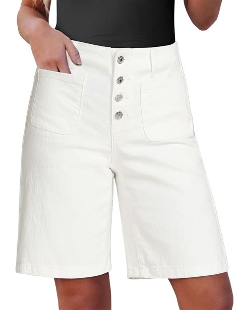 luvamia Button Fly Long Jean Shorts Womens High Waisted Bermuda Shorts ...