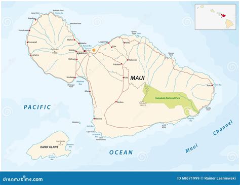 Maui and Kahoolawe Road Map Stock Illustration - Illustration of island ...