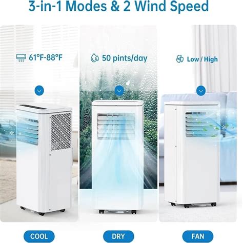 Qeetex Portable Air Conditioner Energy Efficient 8000 BTU AC Window Kit ...