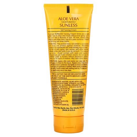 Fruit of the Earth, Aloe Vera Sunless Self Tanning Cream, Deep Dark, 8 ...