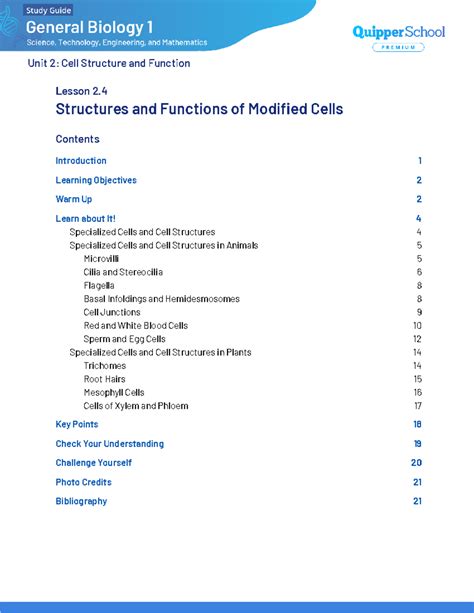 BIOLOGY STUDY GUIDE - Structures and Functions of Modified Cells Lesson ...
