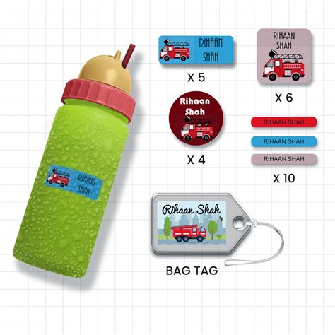 Customized. Fire Engine Theme Waterproof Assorted Label Pack