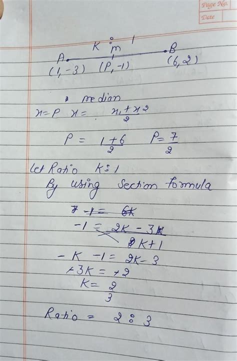 In what ratio does the point M(p,-1) divide the line segment joining ...
