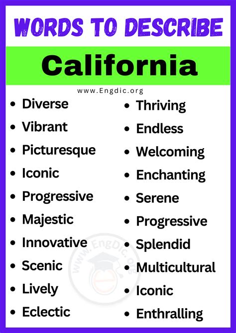 20+ Best Words to Describe California, Adjectives for California - EngDic