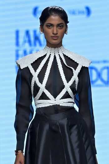 Buy Ivory Silk Organza, Twill Pearls, Baldric Embellished Harness Skirt ...