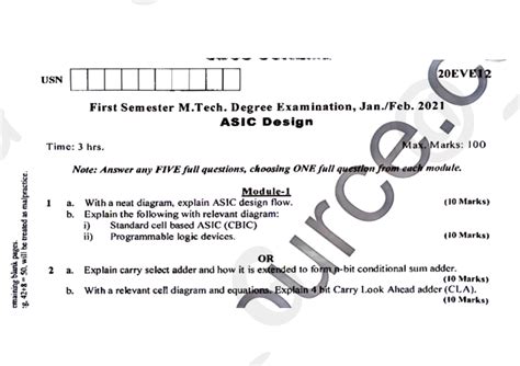 Avlsi PYQ 21EC71 - Copy - FOR PRACTICE - 20EVE12 USN First Semester M ...