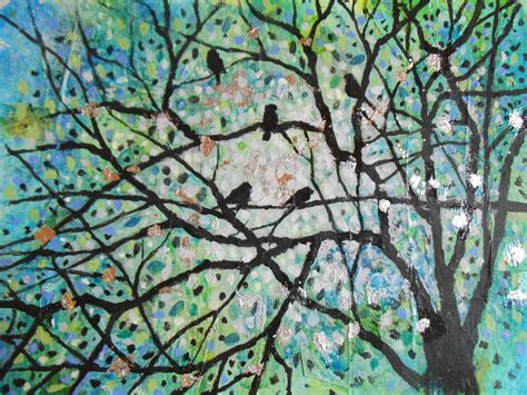 Paintings Of Birds In Trees Blossomed Trees And Birds Painting Wall
