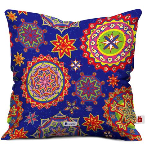 Buy Indigifts Blue Colorful Rangoli with Mandala Print Cushion Cover Online