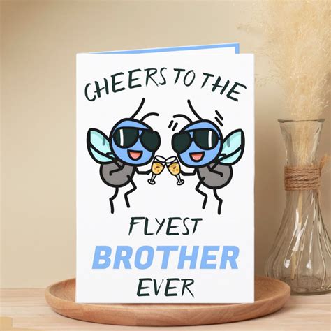 Cute Funny Fly Pun Cheers Brother Happy Birthday Thank You Card ...