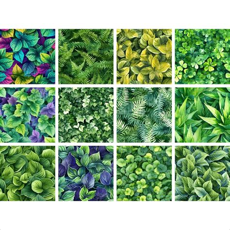 12 Seamless Green Leaves Backgrounds Digital Paper Patterns for ...