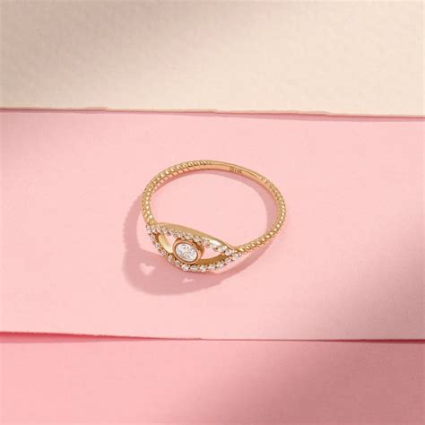 Evil Eye Gold Ring – Zircon Studded, Adjustable Fit – Craftybella