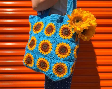Sunflower Crochet Tote Bag in Cotton - Etsy India