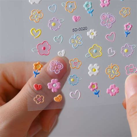 1Sheet 5D Embossed Flower Nail Art Stickers Decals Nail Decoration For ...