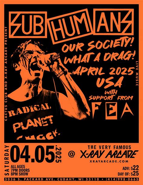 ***SOLD OUT*** SUBHUMANS / FEA / BIG LAUGH AT X-RAY ARCADE, X-Ray ...