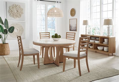 Escape Dining 54 Inch Round Table With 4 Ladderback Chairs In Light Brown by Parker House ...
