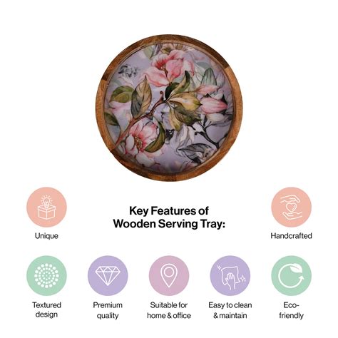 Handcrafted Mango-Wood Wooden Round Tray Pink Floral Design ...
