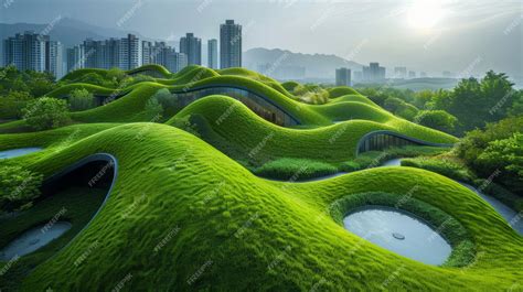 Premium Photo | Green Roof Architecture in Urban China During a Sunny Morning