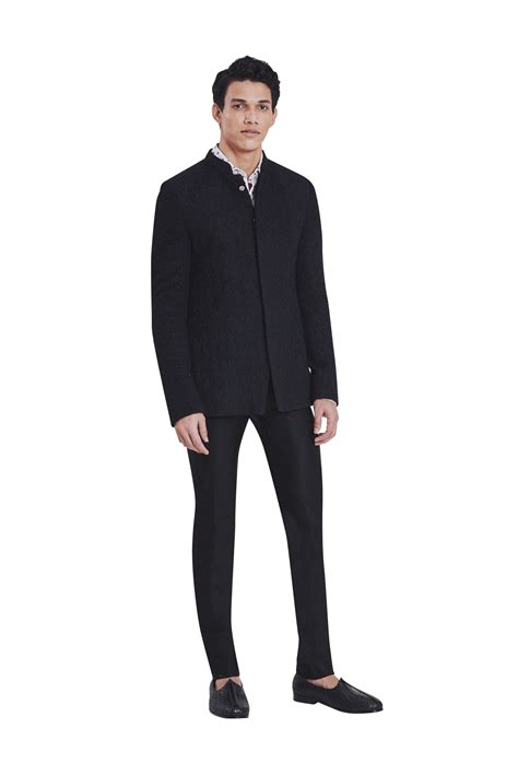 Buy Rocket Rose Knotted Black Bandhgala for Men - Black Suiting – Kunal ...
