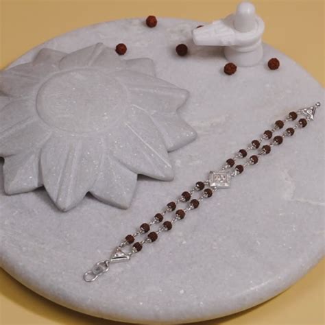 Rudraksha Silver Om Rhombus Double Line Bracelet – Prinjal Jewels