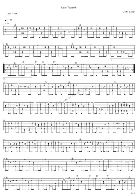 Love Yourself by Justin Bieber - Fingerstyle Guitar Tabs Chords Sheet ...