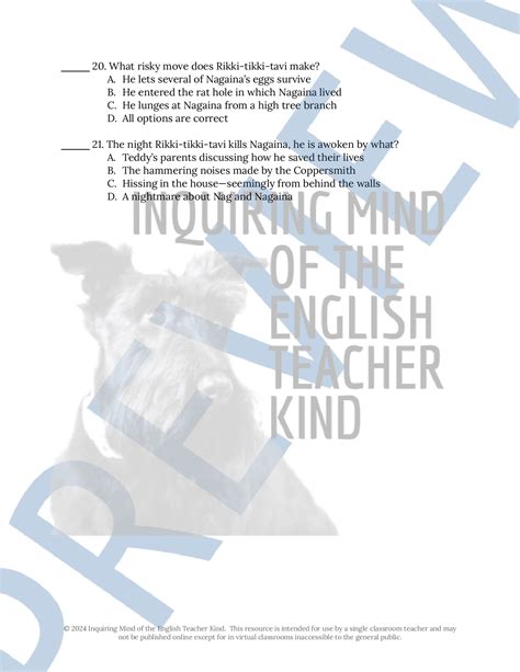 "Rikki-Tikki-Tavi" by Rudyard Kipling Quiz and Answer Key (The Jungle ...