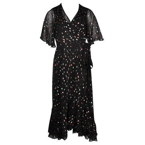 Diane Von Furstenberg Robe midi noire en crêpe à pois métallisés Berdina ref.971527 - Joli Closet