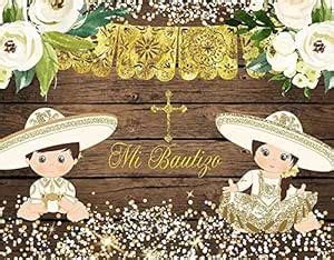 Gold Glitter Cross Twin Baptism Backdrop 1st Birthday Mexican Uno Mi ...