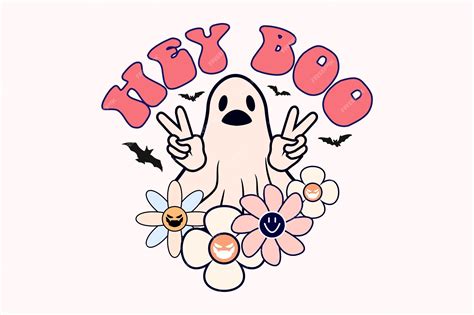 Premium Vector | Hey boo with boo and flower