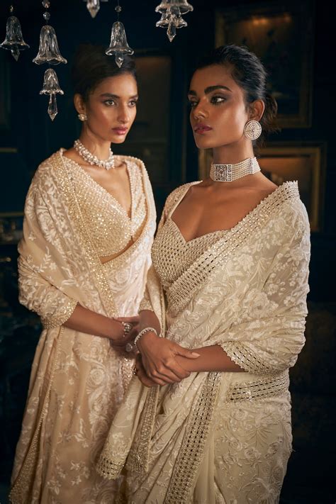 Nude Thread Work Saree – Seema Gujral