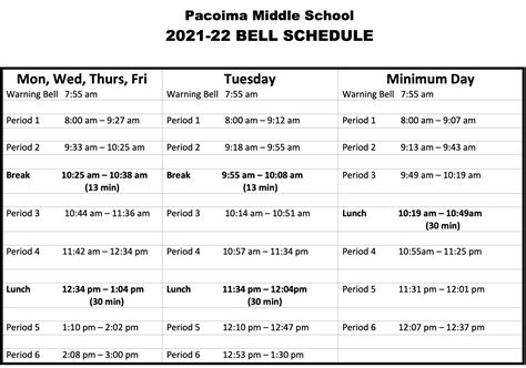 Bell Schedule – About Us – Pacoima Middle School