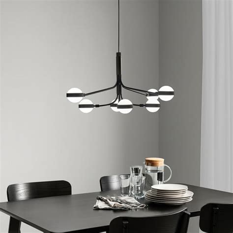 STORSLINGA LED chandelier, 8-armed, black/white, 70 cm (28") - IKEA