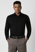 Buy Men Black Regular Fit Solid Full Sleeves Wedding Shirt Online ...