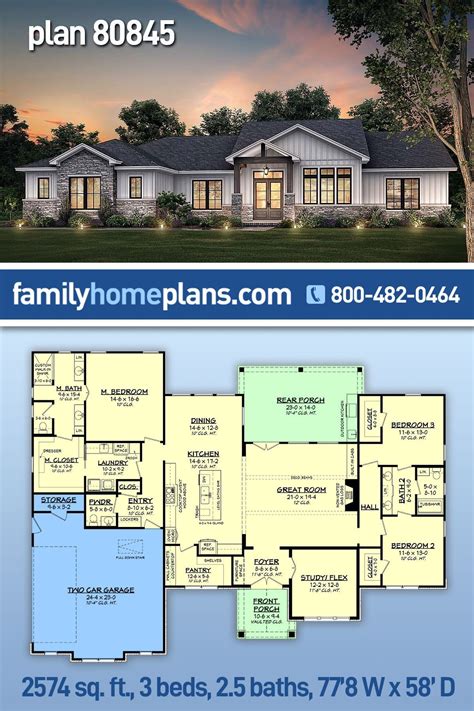 Texas ranch style house plan with 3 beds and 2 5 baths house plan 80845 ...