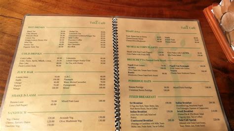 Menu at Tulsi Cafe rishikesh, Rishikesh