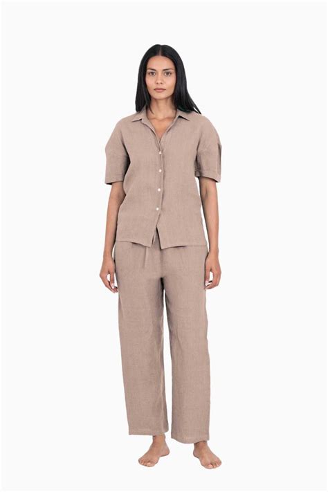 Buy Linen Marianne Co-ord Set In Muted Mocha Online – Live Linen