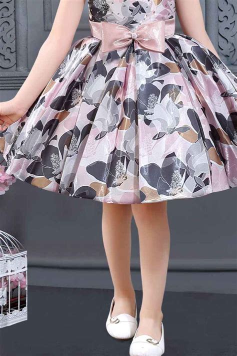 Floral Printed Black And Pink Satin Partywear Frock For Girls – Lagorii ...