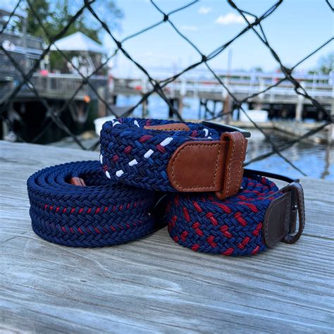 Mens Braided Belt With Blue, and Red Colorful Acents and Genuine ...