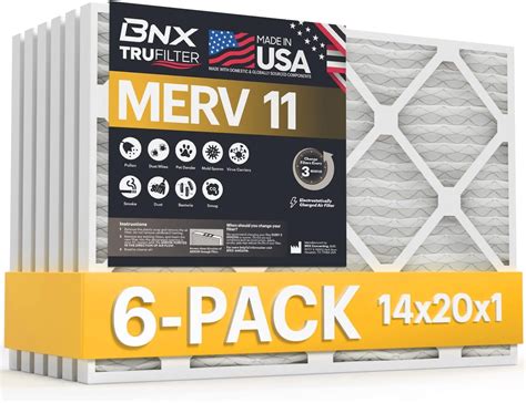 BNX TruFilter 14x20x1 Air Filter MERV 11 (6-Pack) - MADE IN USA ...