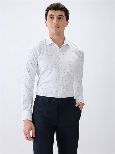 Park Avenue Men White Printed Slim Fit Cotton Blend Formal Shirt ...