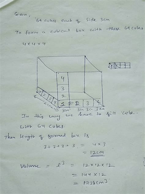 64 cubes of side 3 cm each are packed in a cubical box to its full ...