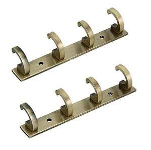 WSK Classic Brass Antique Finish Cloth Hanger Wall Door 4 Pins Hooks ...