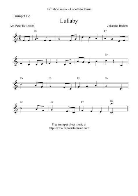 Easy Sheet Music For Beginners: Lullaby (Brahms), free trumpet sheet ...