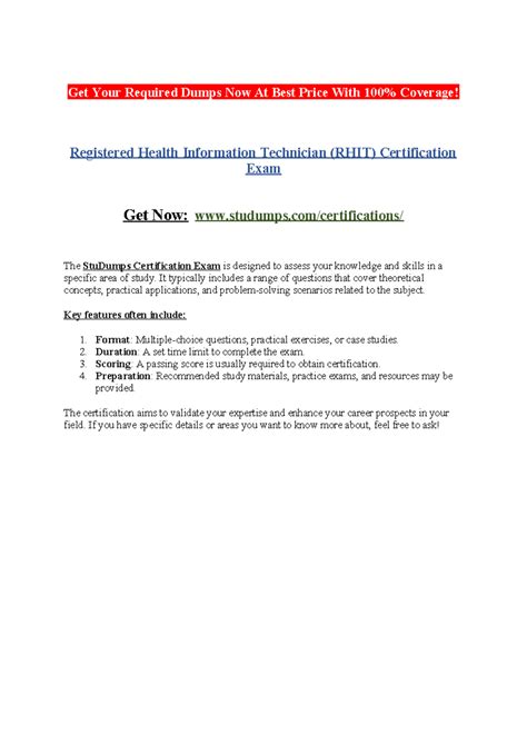 Registered Health Information Technician (RHIT) Certification Exam ...