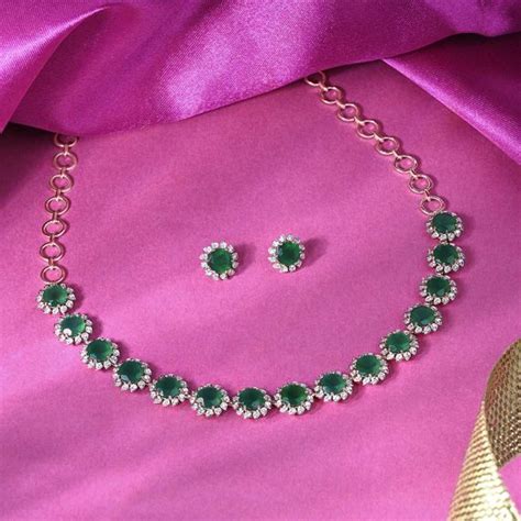 Buy Floral Astra Green Onyx and Diamond Necklace Set ANS24A13-D424X0B ...