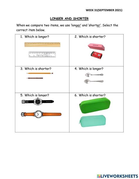 Image result for Comparing Lengths First Grade Worksheet