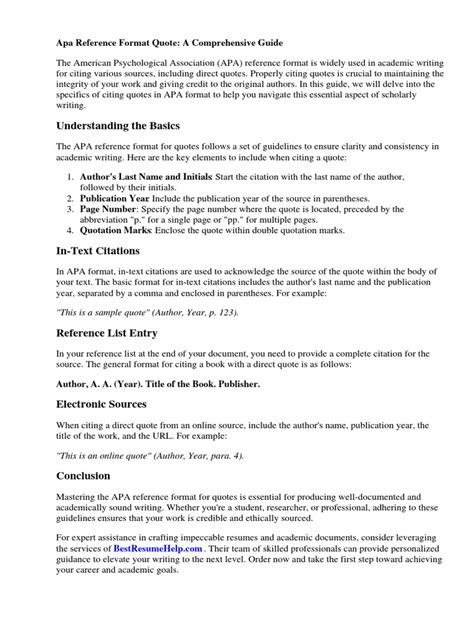 Apa Reference Format Quote | PDF | Apa Style | Citation