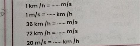 Convert the following speeds between km/h and m/s: 1 km/h = ? m/s 1 m/s